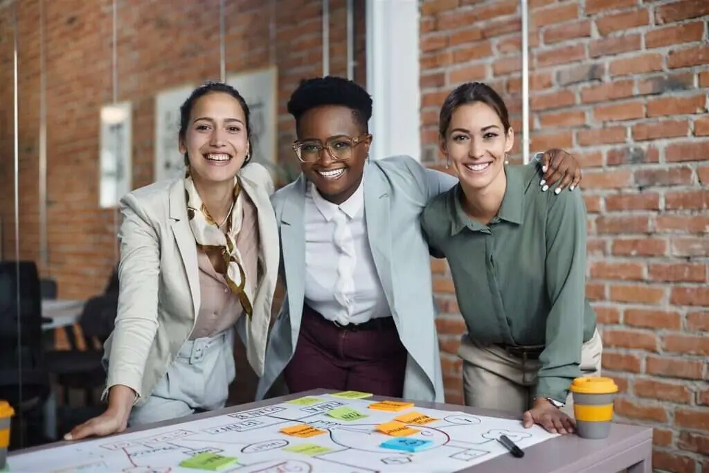 Colleagues collaborating on a business strategy in an office